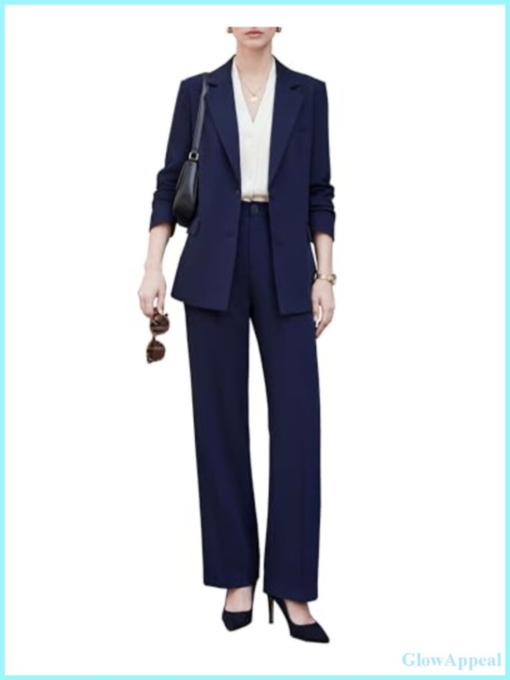 Women's 2-Piece Pantsuit Wrinkle-Free Oversized Blazer Wide Leg Trousers